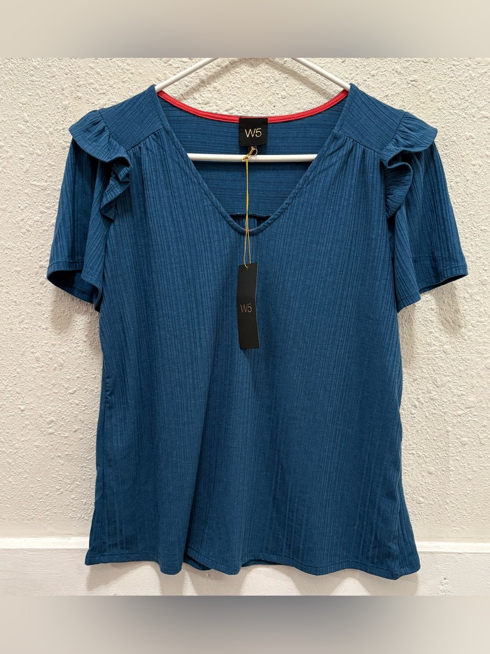 W5 Blue Ruffle Sleeve Top NWT Small
